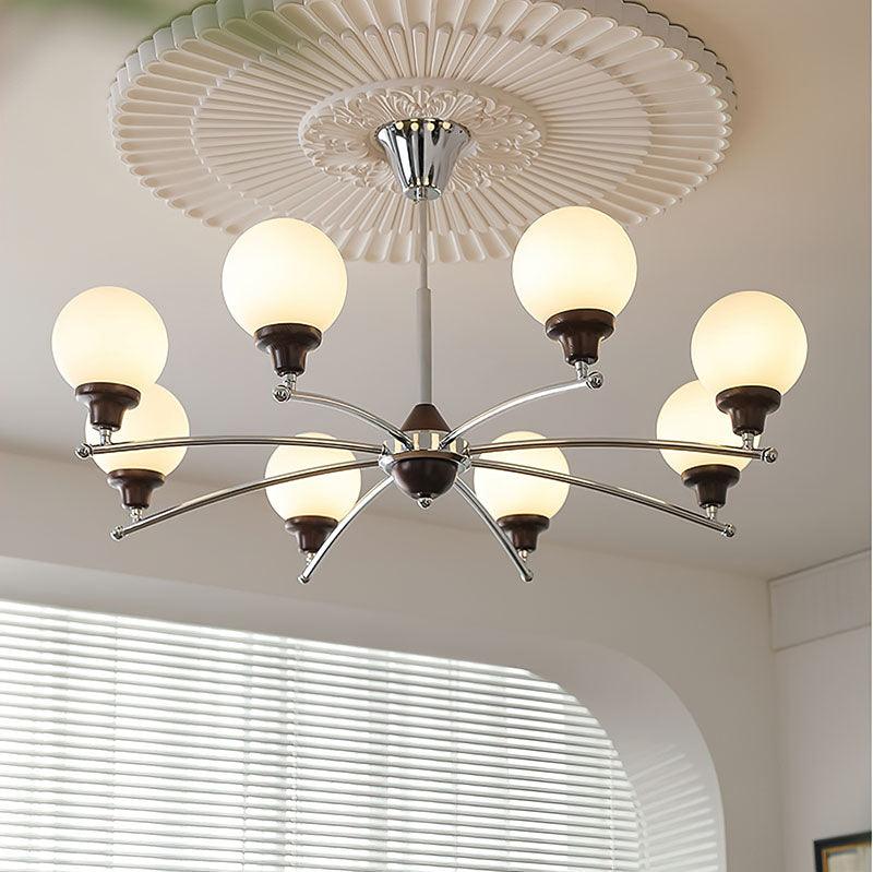 Walnut Glass Ball Chandelier 8 Heads Size: ∅ 35.4″ x H 17.7″ / Dia 90cm x H 45cm / Chrome Chandelier