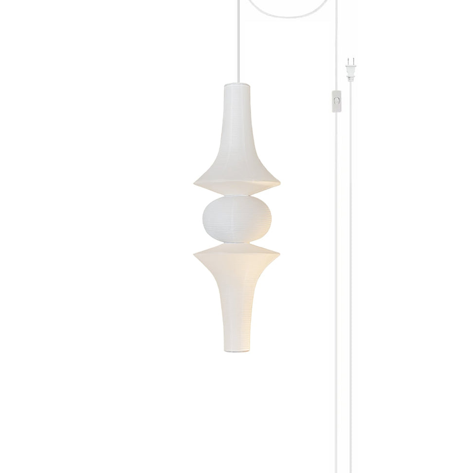Washi Paper E Pendant Swag Light ? 12.2″ x H 55.1″ / Dia 31cm x H 140cm (E27 Bulbs: 3 pieces 2 Hooks) / White / US Plug