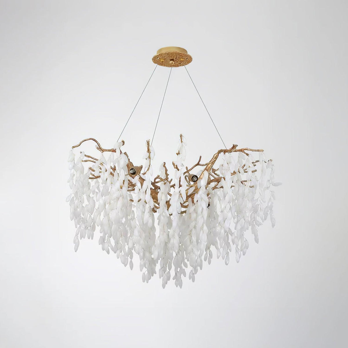 White Jade Branch Brass Chandelier ∅ 39.4″ x H 25.6″ / Dia 100cm x H 65cm / Brass & White Chandelier