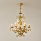White Rose Crystal Chandelier 6 Heads Φ 25.6″ x H 24.4″ / Dia 58cm x H 63cm / Gold & White Chandelier