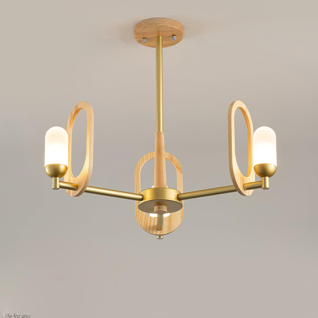 Wood Art Halo Chandelier 3 Heads ? 19.7″ x H 17.7″/ Dia 50cm x H 45cm / Wood Color & Gold Chandelier