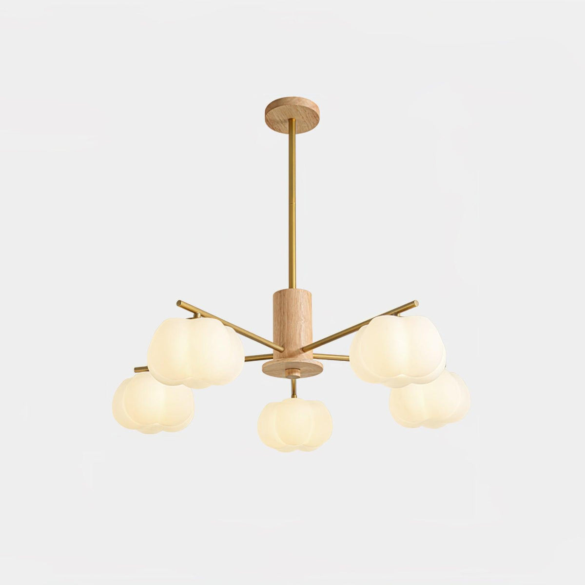 Wooden Cotton Balls Chandelier 5 Lamps ∅ 25.6″ x H 20.9″ / Dia 65cm x H 53cm / Wood color & Gold & White Chandelier