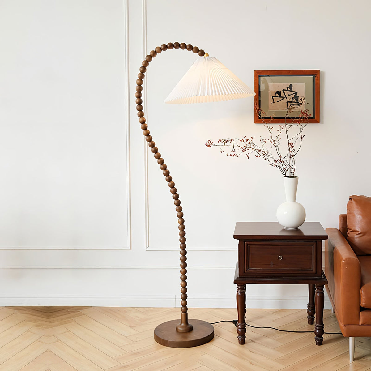 Wooden Bead Floor Lamp Model B ? 21.7″ x H 66.9″ / Walnut Color / US Plug Floor lamp
