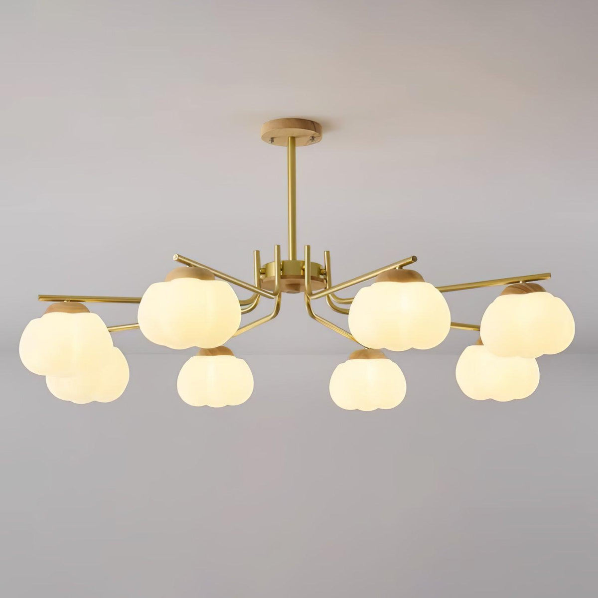 Plastic Cotton Balls Chandelier 8 Lamps ∅ 42.5″ x H 18.9″ / Dia 108cm x H 48cm / Wood Color & Gold & White Chandelier