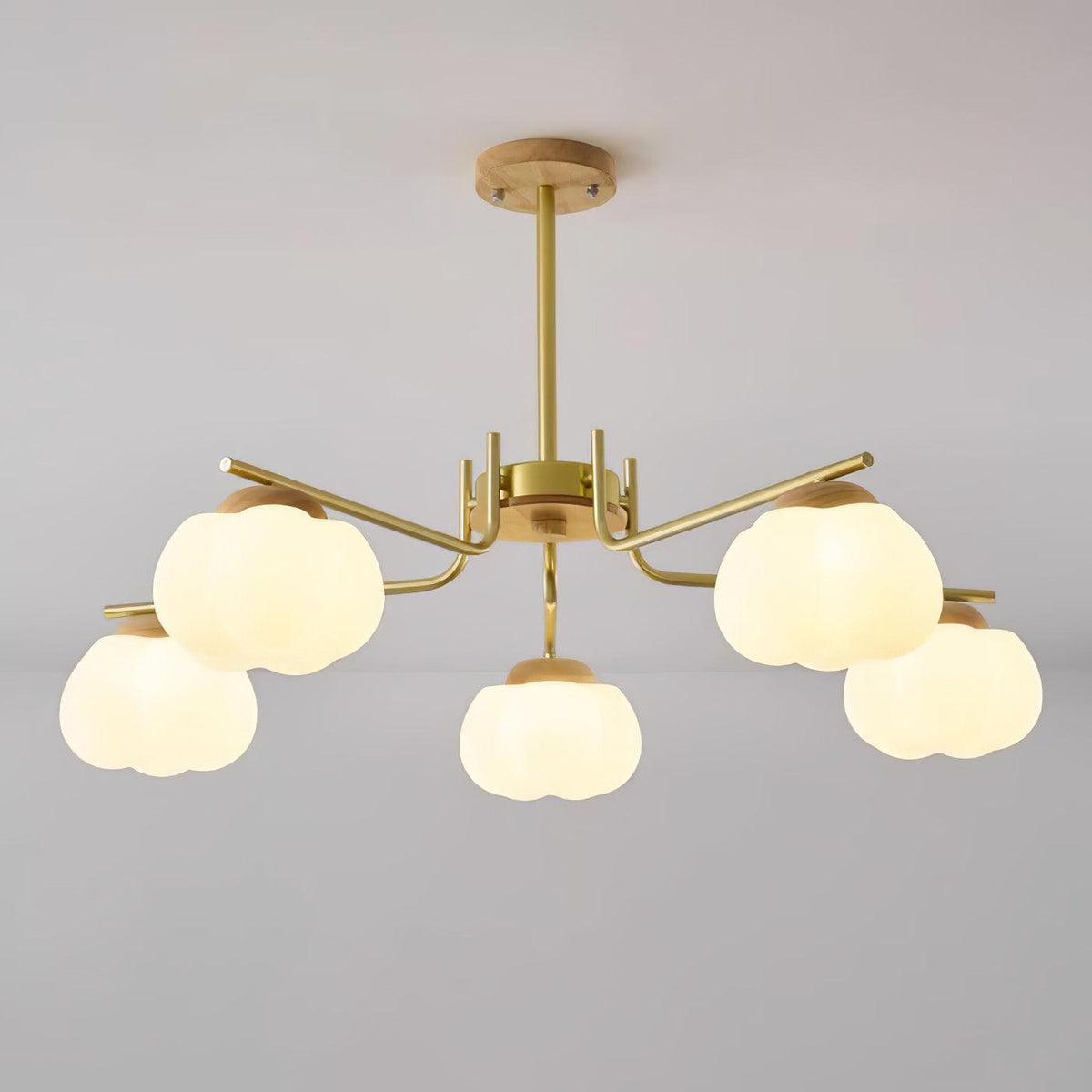 Plastic Cotton Balls Chandelier 5 Lamps ∅ 33.5″ x H 18.9″ / Dia 85cm x H 48cm / Wood Color & Gold & White Chandelier