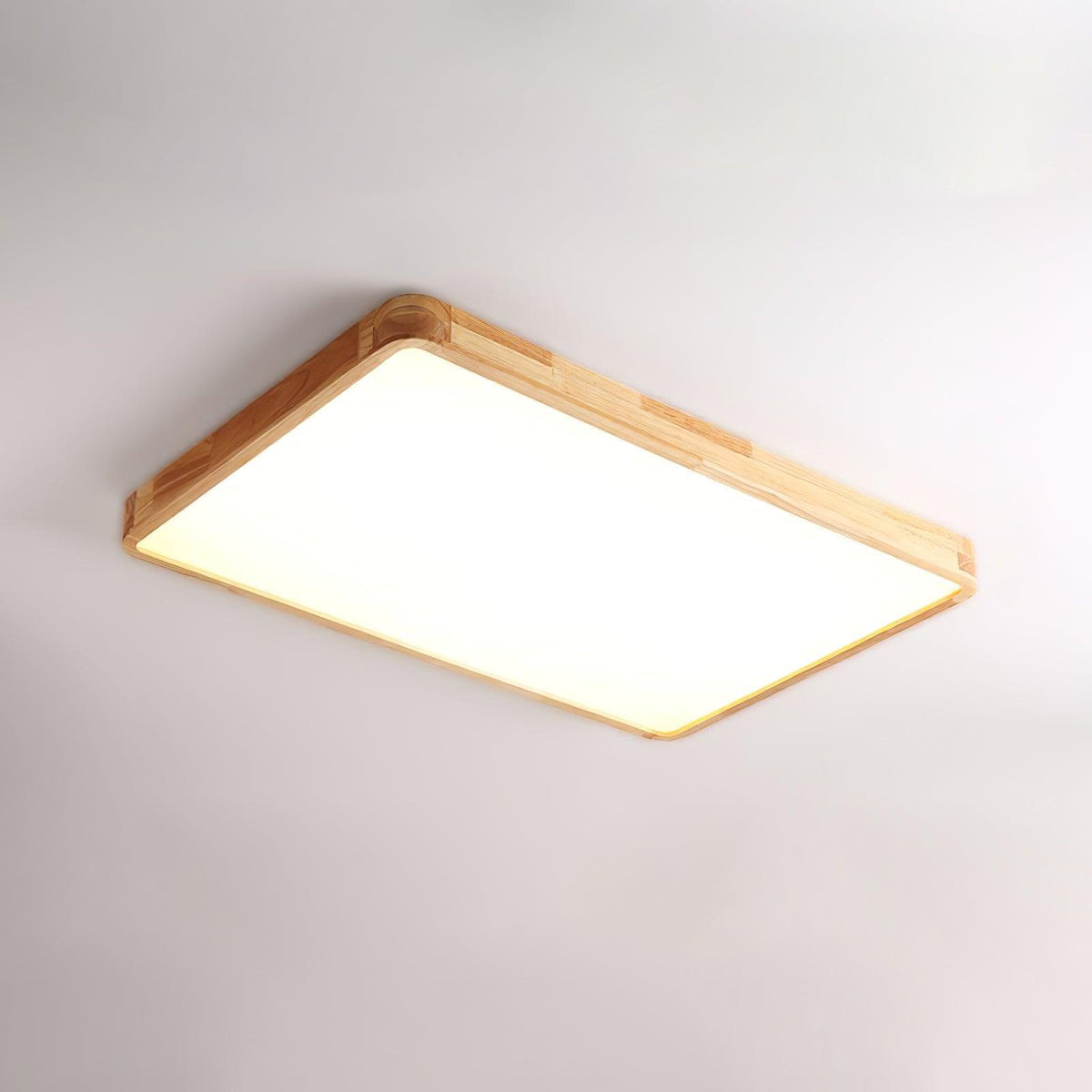 Wooden Geometric Ceiling Light Rectangle Size: L 23.6″ x W 15.7″ x H 2.7″ / L 60cm x W 40cm x H 6cm / Wood color / Warm