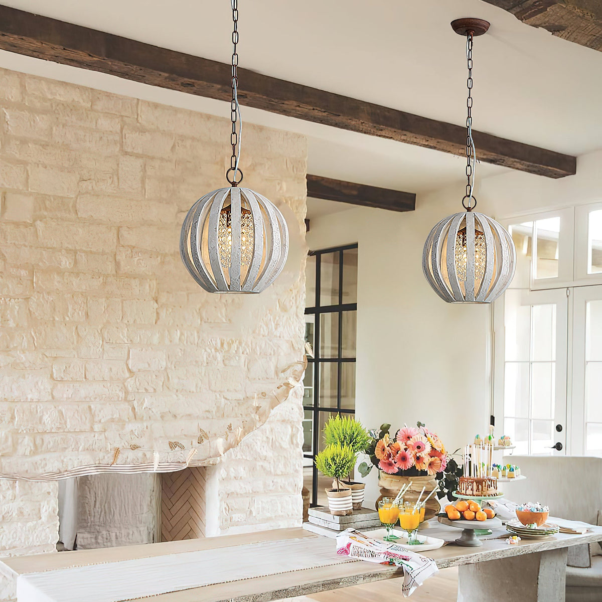 Wooden Globe Pendant Lamp
