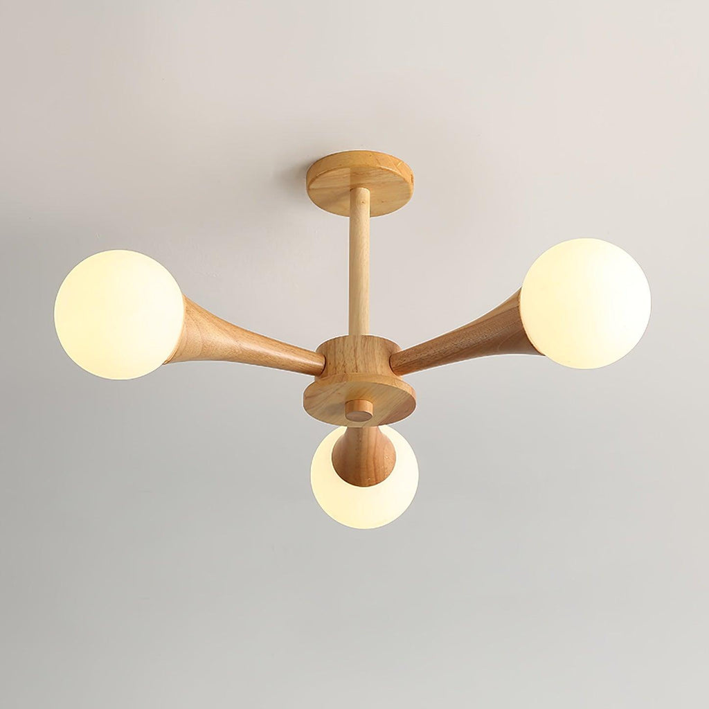 Wooden Nera Chandelier 3 heads ? 19.6″ x H 11.8″/ Dia 50cm x H 30cm / Wood & White Chandelier