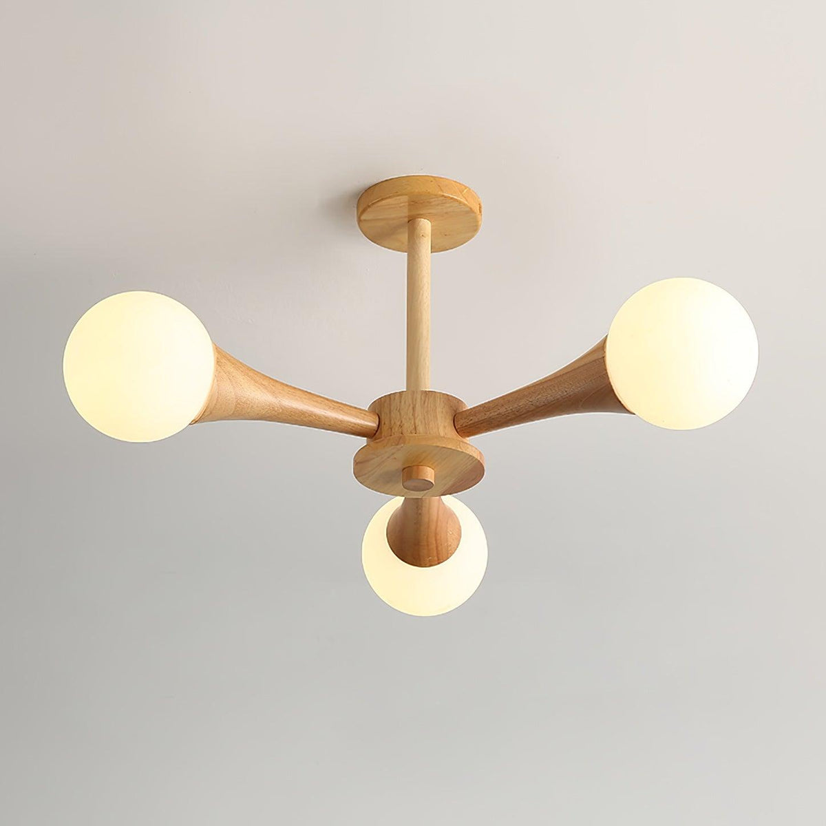 Wooden Nera Chandelier 3 heads ? 19.6″ x H 11.8″/ Dia 50cm x H 30cm / Wood & White Chandelier