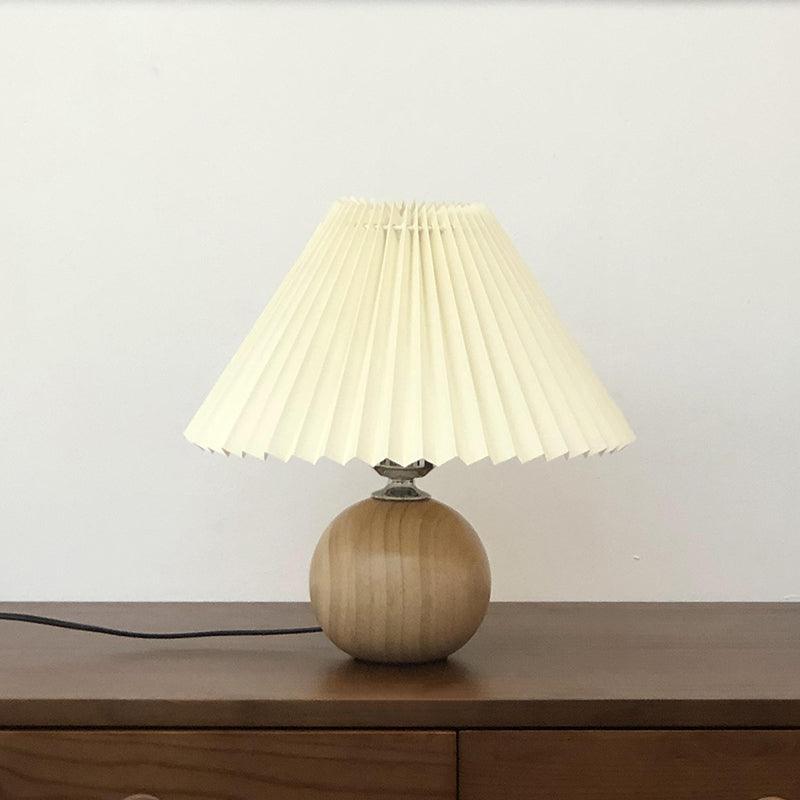 Wooden Pleated Table Lamp ? 11″ x H 11.8″ / Dia 28cm x H 30cm / Natural wood + Beige / US Plug Table lamp