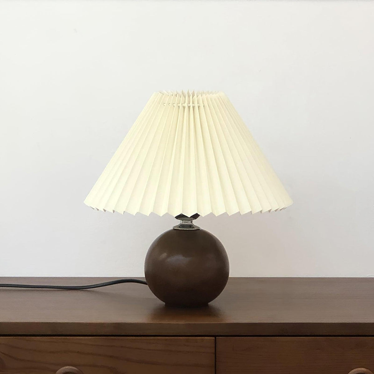 Wooden Pleated Table Lamp ? 11″ x H 11.8″ / Dia 28cm x H 30cm / Walnut + Beige / US Plug Table lamp