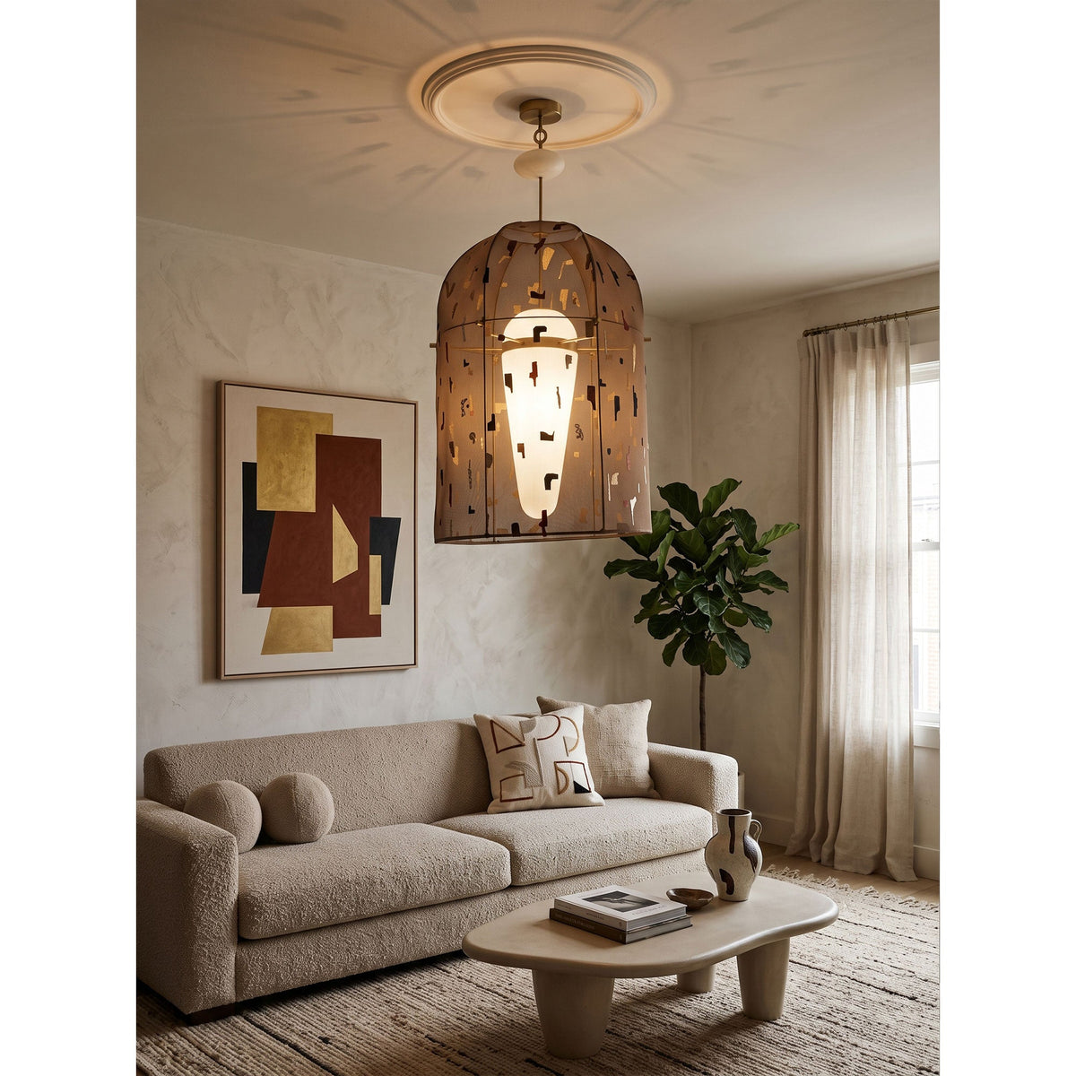 Alabaster Embroidered Pendant Lamp