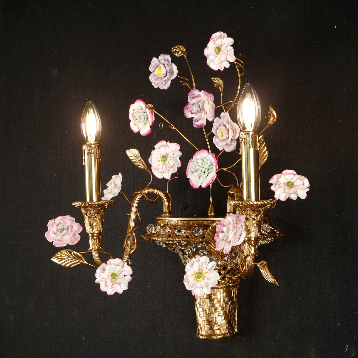 Tole Ceramic Flower Wall Lamp
